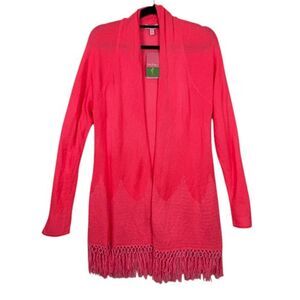 NWT Lilly Pulitzer Tatum Cardigan Sweater Pascha Pink Fringe Hem Size XL
